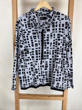 NWT Fenini Gray Black Cowl Neck Pattern Long Sleeve Top #0987 Size Small